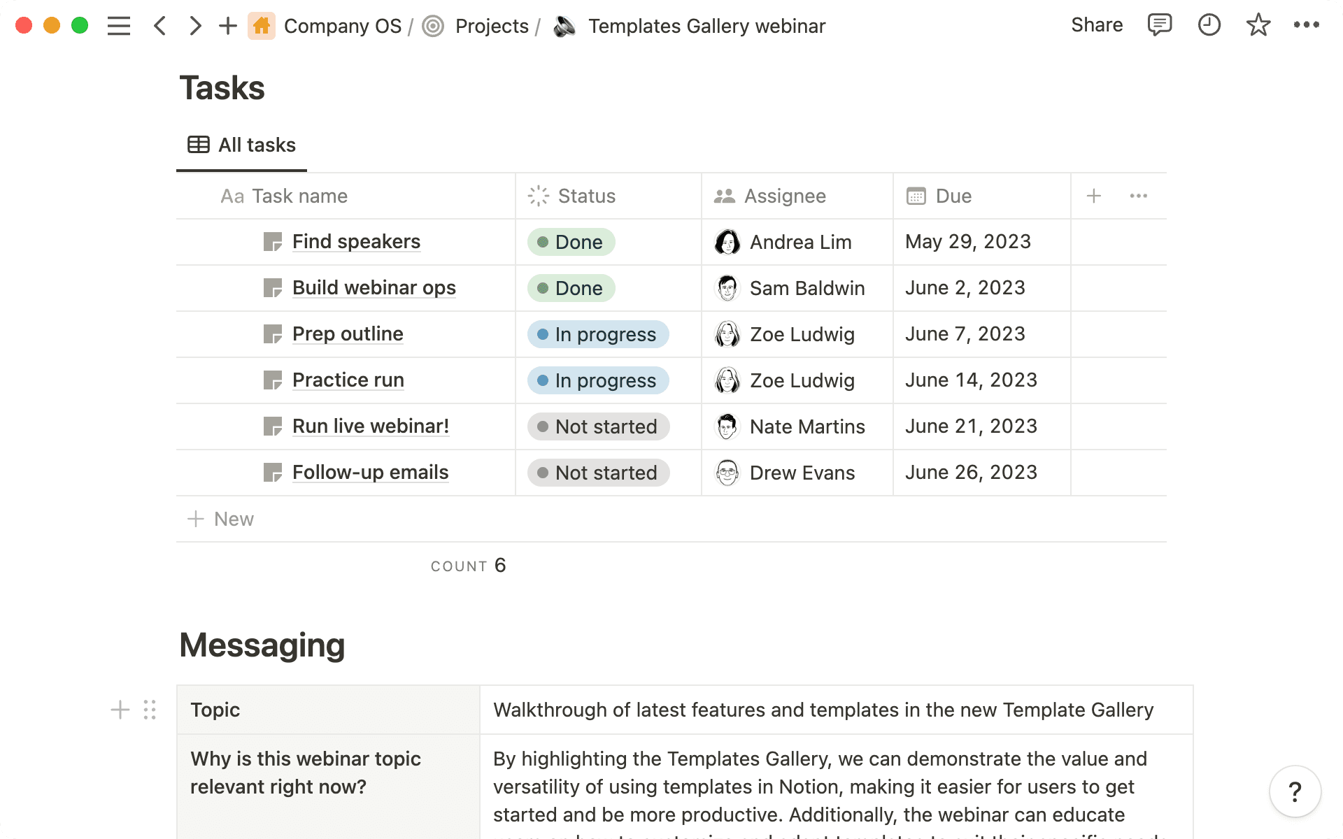 Demand Generation plans campaigns with a template that includes relevant tasks, messaging, strategy, and more.