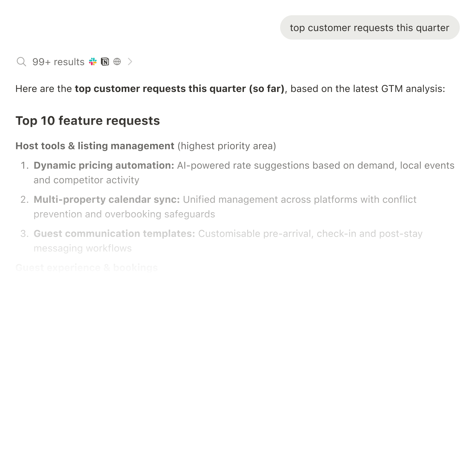 Search results showing information from Slack, Google Drive and Jira