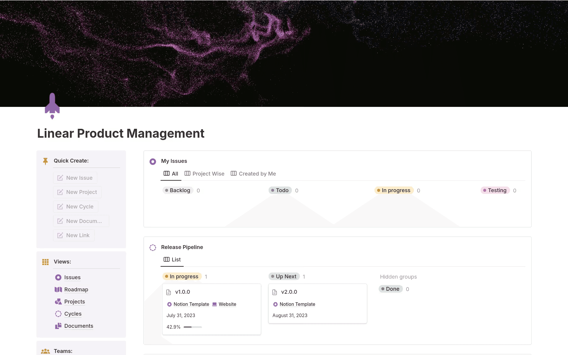 Notion’s linear product management template